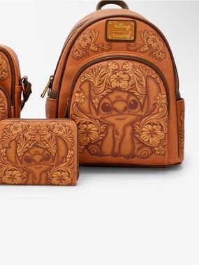 Loungefly Tan Embossed Stitch Faux Leather Mini Backpack & Wallet Set